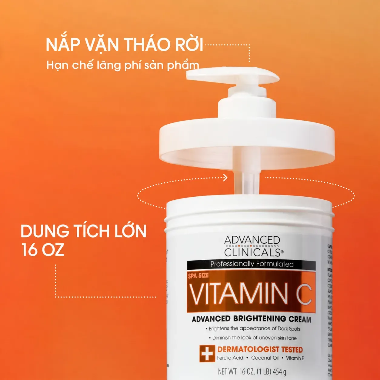 Kem dưỡng sáng da body Advanced Clinicals Vitamin C 454g Hover
